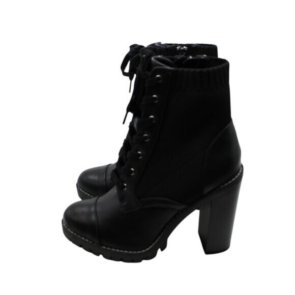 BCBGENERATION Womens Black Stretch Cushioned Lug Sole Lace Pilas Cap Booties - Picture 8 of 9